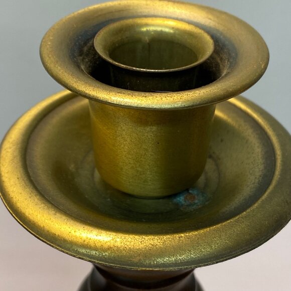Vintage Wood Brass Set of 2 Candle Holders Homco Gold Tone 9.5"x4" MCM Retro - Picture 4 of 16